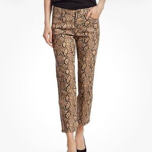 Frame Denim Straight Leg Snake-Print Jeans in Brown/Tan